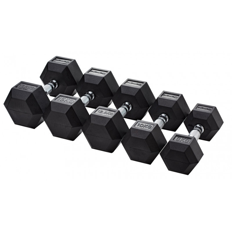 Ensemble de paires d'haltères hexagonaux en caoutchouc de 2,5 kg à 25 kg